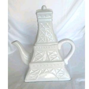 World Market Eiffel Tower Tea Kettle Pot  27oz. White